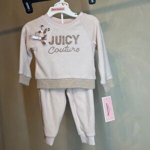 Juicy Couture Kids 2-Piece Bow Shoulder sweater & joggers,Blush Pink,Barbie|12M